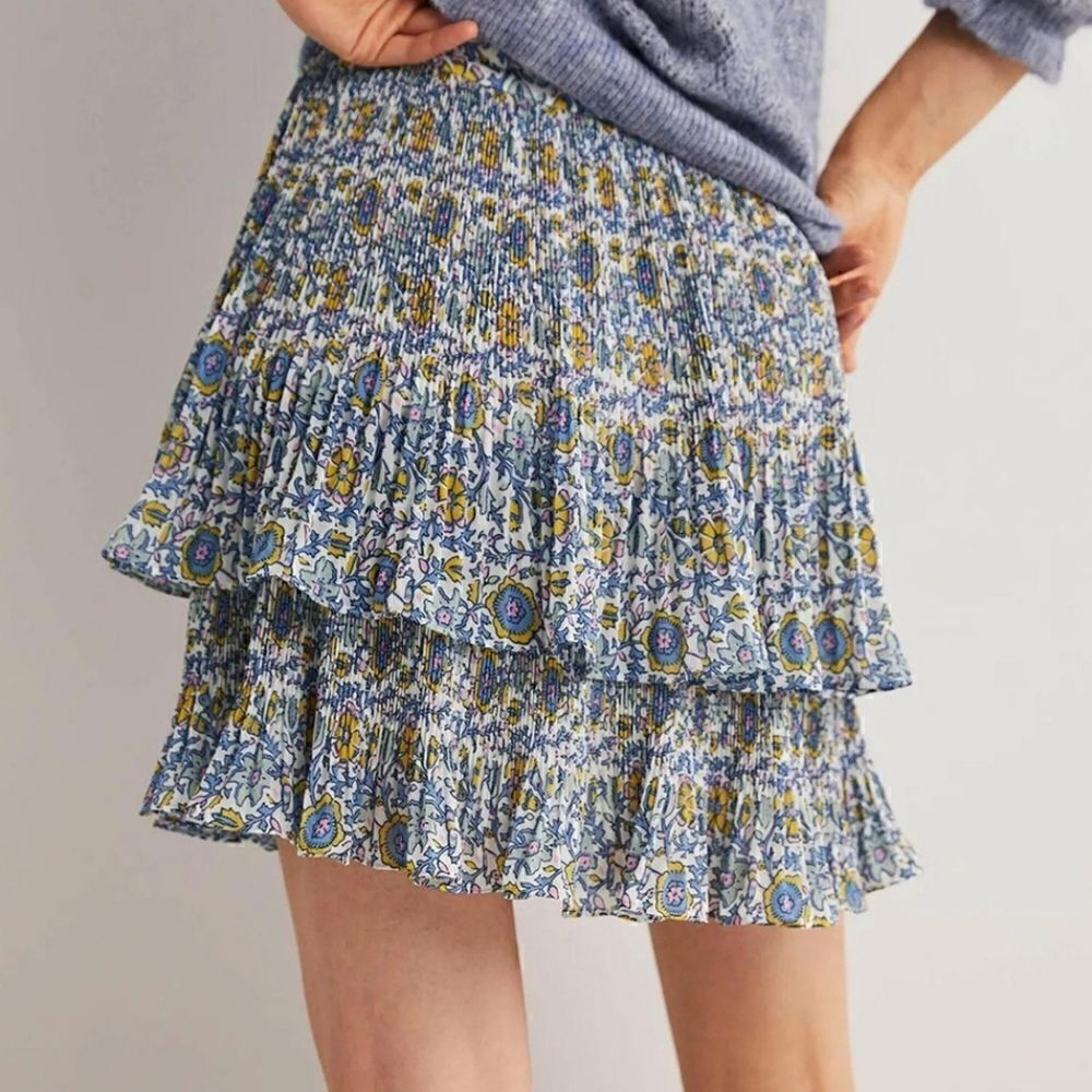 Boden Plisse Mini Skirt Blue Floral Size 8 - Picture 9 of 9